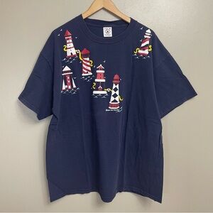 Vintage 2000 Y2K Vicki Melhart Lighthouse Graphic T-Shirt size XL puff paint